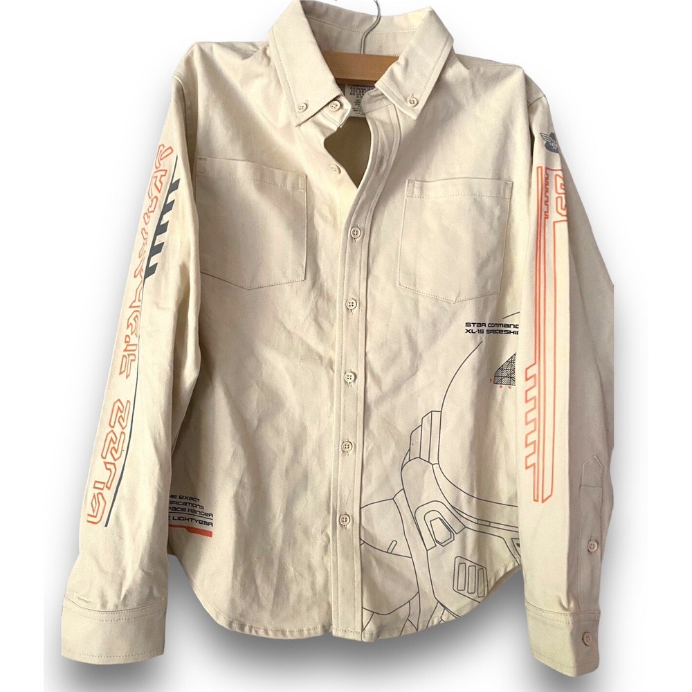 Disney Pixar Lightyear Star Command Tan Button Down Shirt Boys Size 5/6